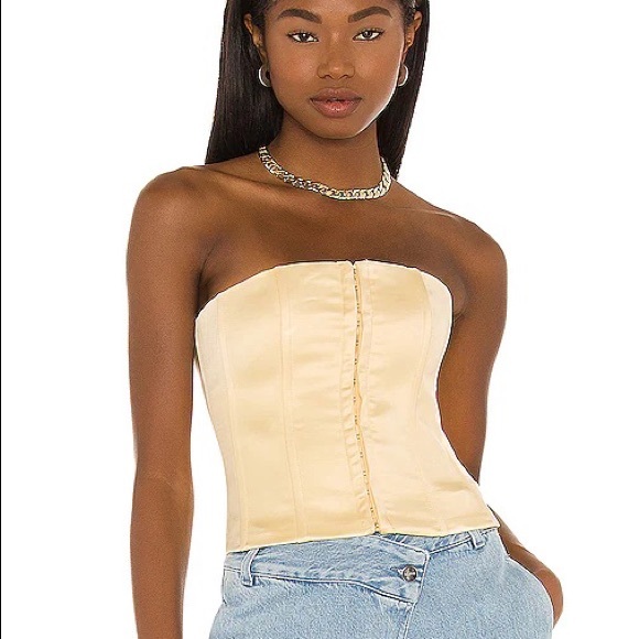 Danielle Guizio | Tops | Danielle Guizio Satin Lace Corset Yellow | Poshmark